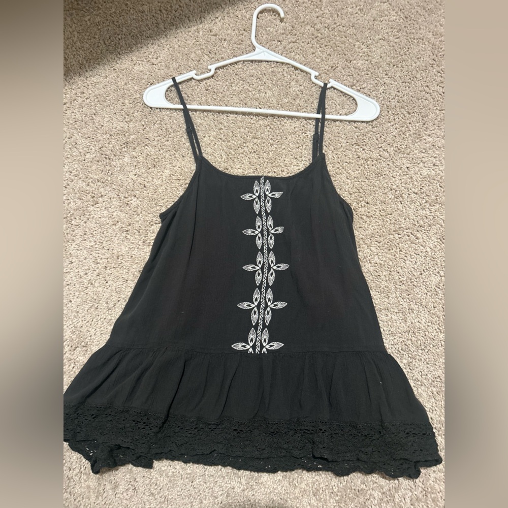 Black Top with White Embroidery